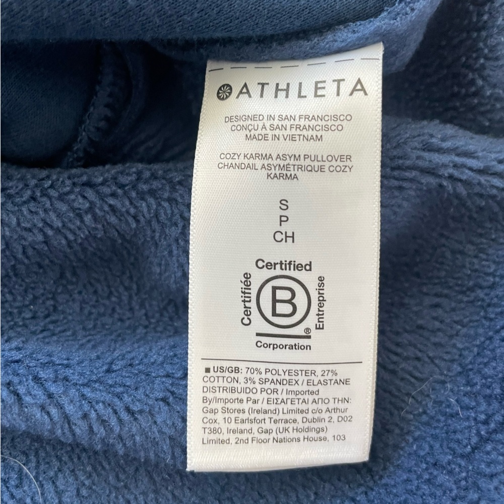 Athleta Cozy Karma Asym Pullover Navy Blue Fleece Zipper Sweatshirt Size Small - Picture 12 of 15